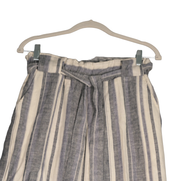 Indigo Rein Pants Womens M Blue Ivory Wide Leg Cropped Linen Blend Pull On Belt - Picture 3 of 9
